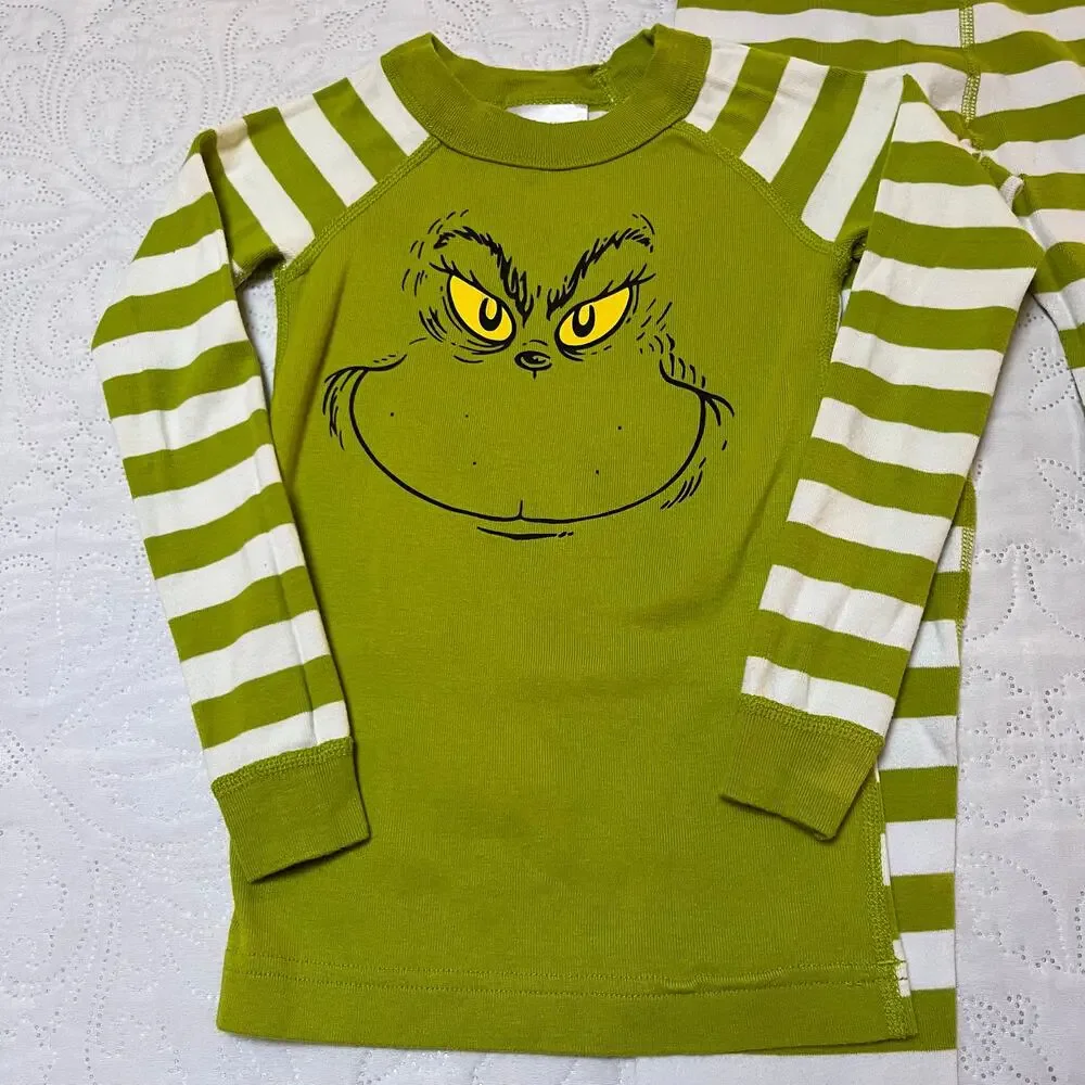 Hanna Andersson Grinch Striped PJ Set Size 5
